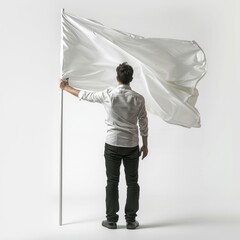 Man with White Flag Unveiling the Future. Generative ai
