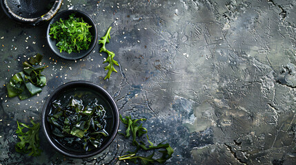 Composition with tasty seaweed on table