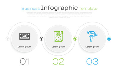 Set line VHS video cassette tape, Floppy disk and Retro cinema camera. Business infographic template. Vector