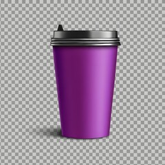 Purple realistic purple mockup of paper cup with lid on transparent background