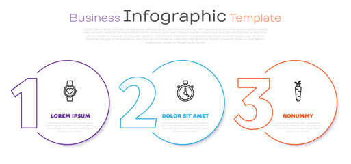 Set line Smart watch, Stopwatch and Carrot. Business infographic template. Vector