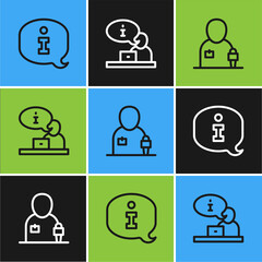 Set line Information, Journalist news and Television report icon. Vector