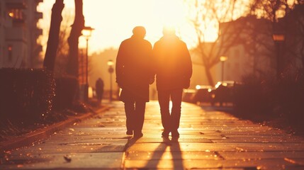 Senior couple walking on the street.