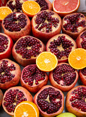Pomegrantes and oranges at a fruit stand in Istanbul, Turkey