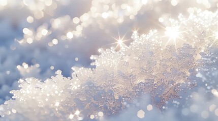 Christmas background with yellows  snow flakes with sunlight 
