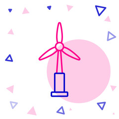 Line Wind turbine icon isolated on white background. Wind generator sign. Windmill for electric power production. Colorful outline concept. Vector