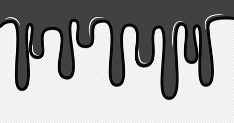 Dripping liquid or paint seamless pattern. Melting chocolate, flowing cream, glaze, yogurt or honey horizontal border. transparent background. vector illustration .EPS 10