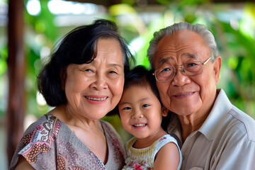 Fototapeta premium Portrait of happy grandparents with their granddaughter