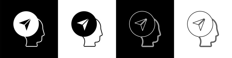 Set Map marker with a silhouette of a person icon isolated on black and white background. GPS location symbol. Vector