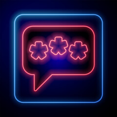 Glowing neon Speech bubble chat icon isolated on black background. Message icon. Communication or comment chat symbol. Vector