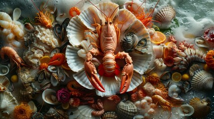 A captivating real-photo shot revealing the symphony of colors and textures in seafood products prepared with care for export