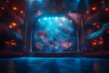 Holographic Theater Stage with Captivating Multimedia Projections and Luminous Atmosphere for Immersive Entertainment Experiences