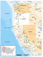 Political and administrative vector map of the Western United States of America