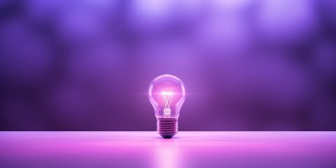 Violet backdrop with illuminated lightbulb on a white platform symbolizing ideas and creativity business concept creative thinking innovation new idea