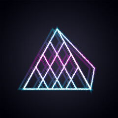 Glowing neon line Louvre glass pyramid icon isolated on black background. Louvre museum. Vector
