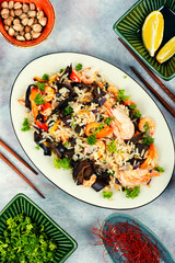 Plate of shrimp fried rice.