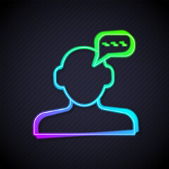 Glowing neon line Online psychological counseling distance icon isolated on black background. Psychotherapy, psychological help, psychiatrist online consulting. Vector - obrazy, fototapety, plakaty