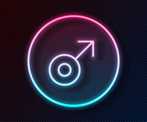 Glowing neon line Mars symbol icon isolated on black background. Astrology, numerology, horoscope, astronomy. Vector