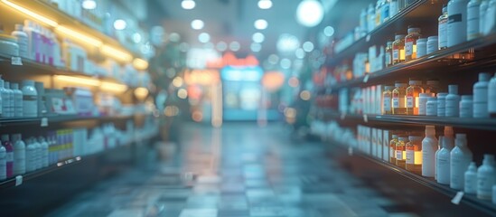 Fototapeta premium Defocused Blurred Pharmacy Drugstore Interior