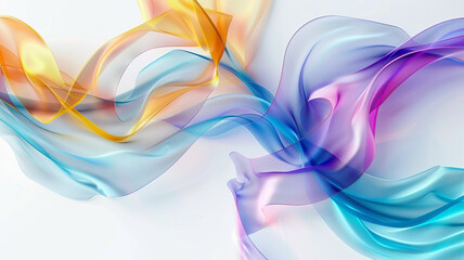 Fluid ribbons of color flowing gracefully across a pristine white backdrop, creating a mesmerizing abstract composition