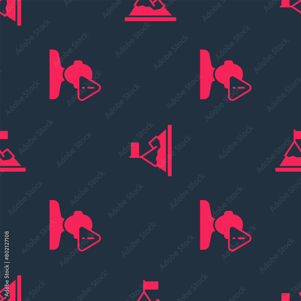 Poster set finding a problem in psychology and mountains with flag on top on seamless pattern. vector