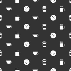 Set Cup of tea, and Cookie or biscuit on seamless pattern. Vector