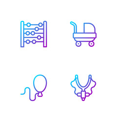 Fototapeta premium Set line Slingshot, Balloons, Abacus and Baby stroller. Gradient color icons. Vector