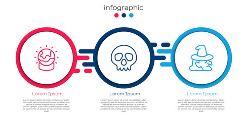 Set line Magic ball, Skull and Witch. Business infographic template. Vector