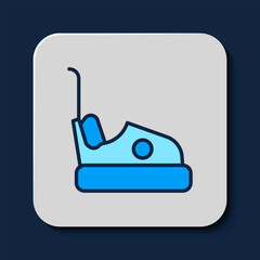 Filled outline Bumper car icon isolated on blue background. Amusement park. Childrens entertainment playground, recreation park. Vector
