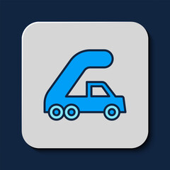 Filled outline Passenger ladder for plane boarding icon isolated on blue background. Airport stair travel. Vector