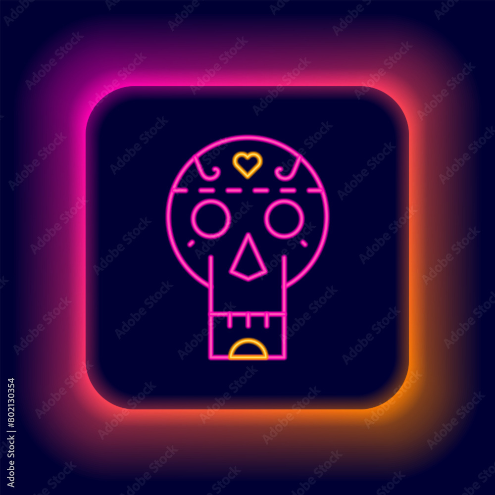 Wall mural Glowing neon line Mexican skull icon isolated on black background. Colorful outline concept. Vector