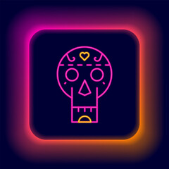 Glowing neon line Mexican skull icon isolated on black background. Colorful outline concept. Vector