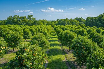 An aerial view of an orange grove in Florida
