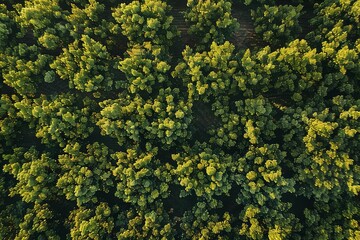 An aerial view of a lush green forest