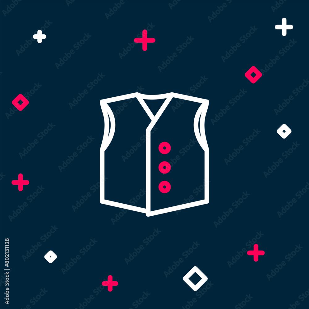 Poster Line Waistcoat icon isolated on blue background. Classic vest. Formal wear for men. Colorful outline concept. Vector