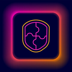 Glowing neon line Shield icon isolated on black background. Guard sign. Security, safety, protection, privacy concept. Colorful outline concept. Vector