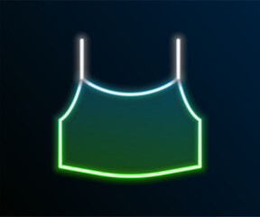 Glowing neon line Female crop top icon isolated on black background. Undershirt. Colorful outline concept. Vector