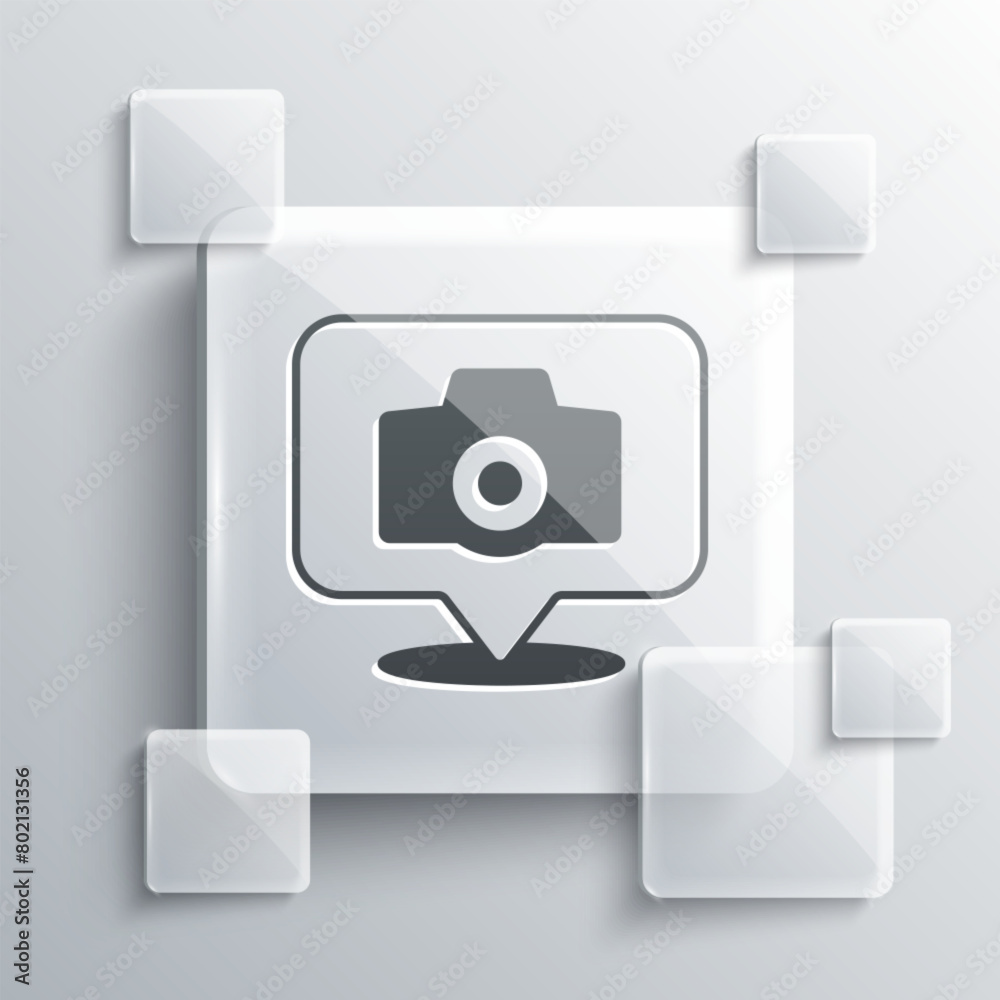 Sticker Grey Photo camera icon isolated on grey background. Foto camera. Digital photography. Square glass panels. Vector