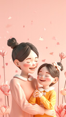 3D rendered illustration of Mother and daughter hugging - ai generative