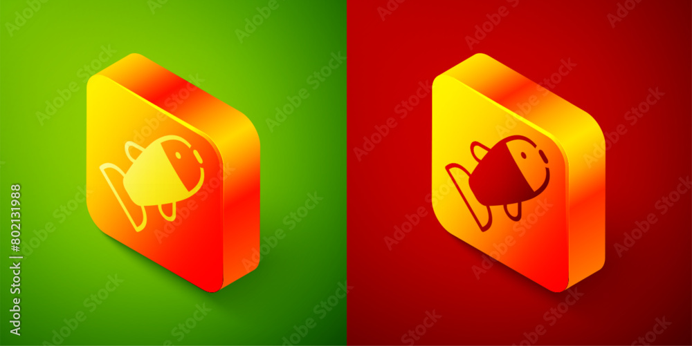 Canvas Prints Isometric Fish icon isolated on green and red background. Square button. Vector