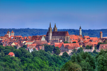 Blick auf Rothenburg ob der Tauber an der Romantische Straße in Franken, Bayern, Deutschland,...