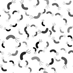 Black Bacteria icon isolated seamless pattern on white background. Bacteria and germs, microorganism disease causing, cell cancer, microbe, virus, fungi. Vector