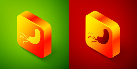 Isometric Bacteria icon isolated on green and red background. Bacteria and germs, microorganism disease causing, cell cancer, microbe, virus, fungi. Square button. Vector