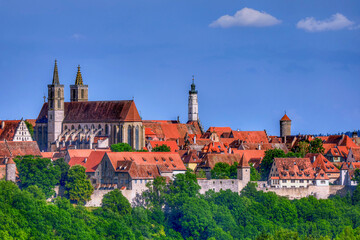 Blick auf Rothenburg ob der Tauber an der Romantische Straße in Franken, Bayern, Deutschland, Europa. 