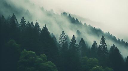 fog and trees in the mountains 