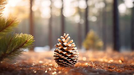 A close-up of pine cones in the forest under the sunlight - Powered by Adobe