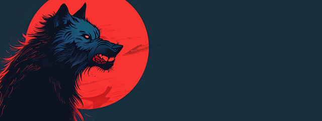 Angry werewolf halloween banner with copy space
