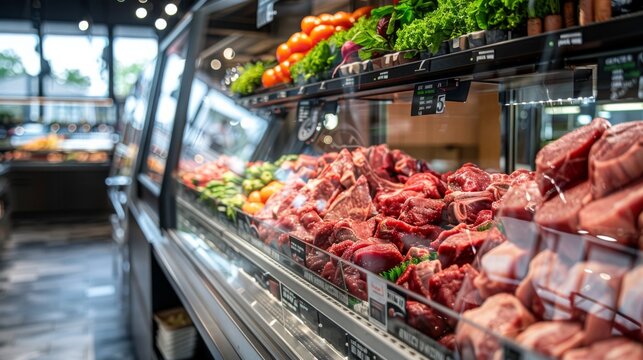 fresh beef products displayed in retail meat counters, inviting consumers with their natural appeal