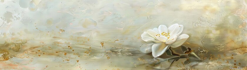 A single white flower floating on a still pond