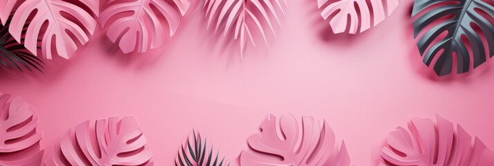 Soft pink tropical leaves create a gentle and inviting backdrop with a central focus area for copy space, perfect for beauty and wellness themed designs that require a touch of softness and femininity